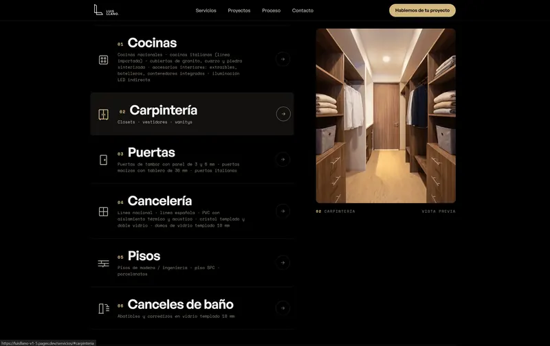Menú de tipos de obra
