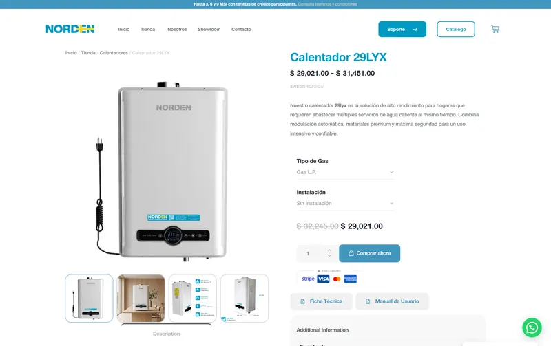 Ficha de producto con compra en línea